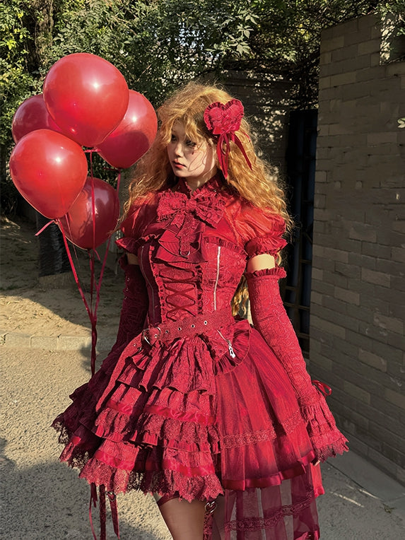 Neck Red + Lolita Tiered Full Top Set Halter Gothic Sleeveless Skirt