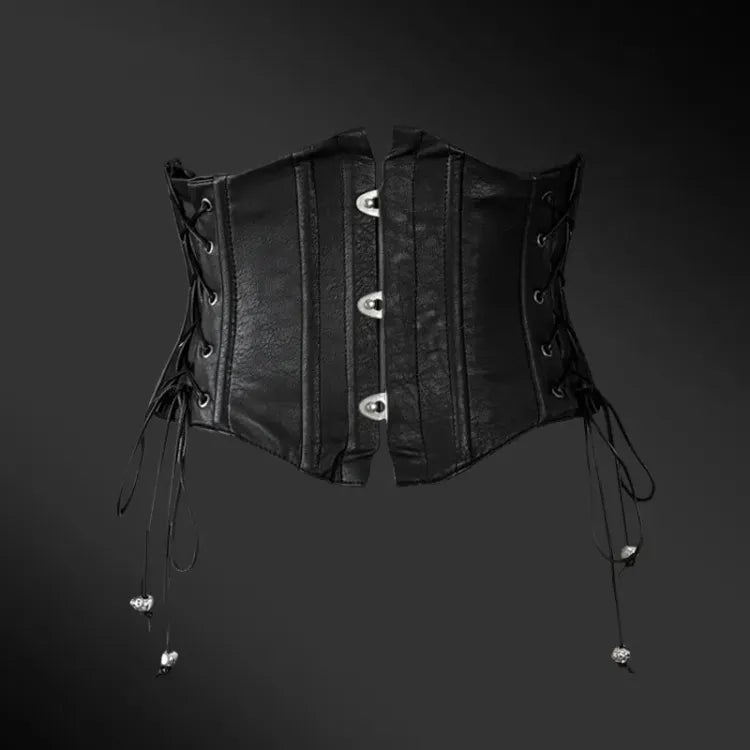 Corset Black Boned Belt PU Leather