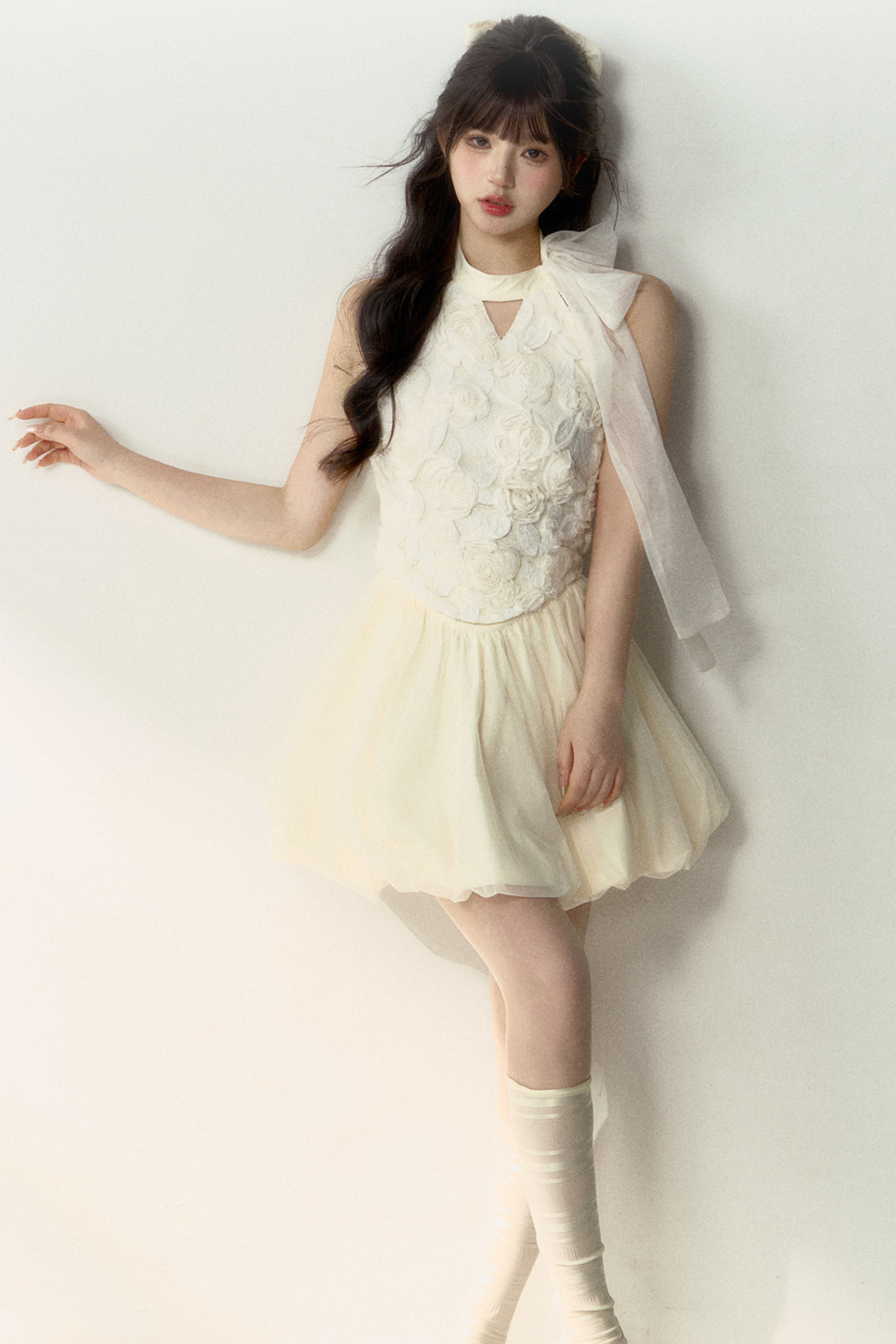 Long + Sweet Sleeveless Short Flower French Skirt Balloon Top