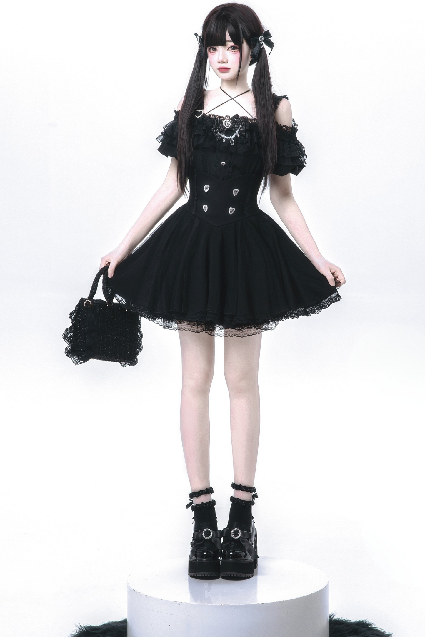 Off-the-shoulder Mine Flared + Skirt Ribbon Reservations Top