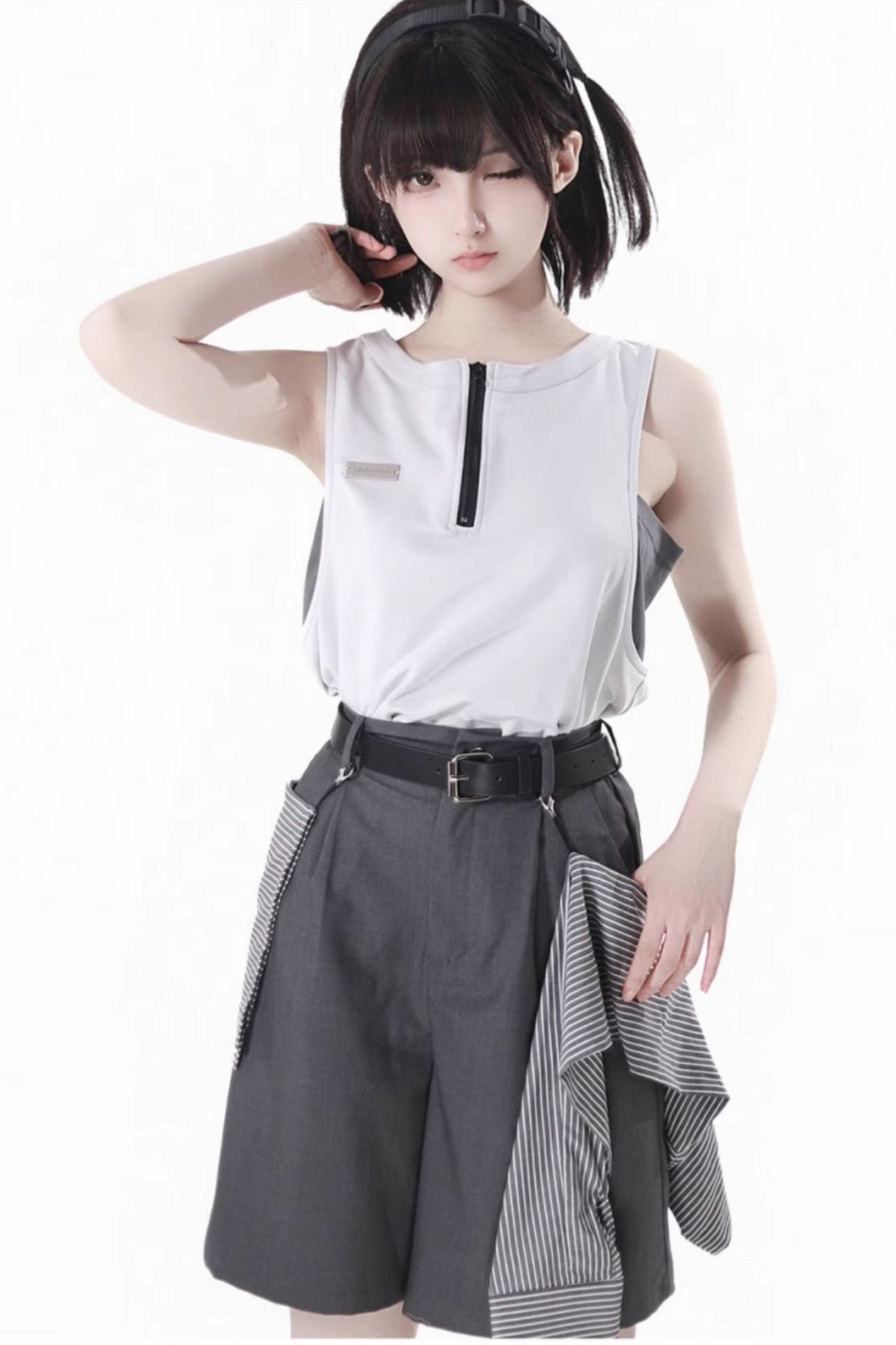 Weste + ärmellose Halbkapuzenjacke Top Hose Mode