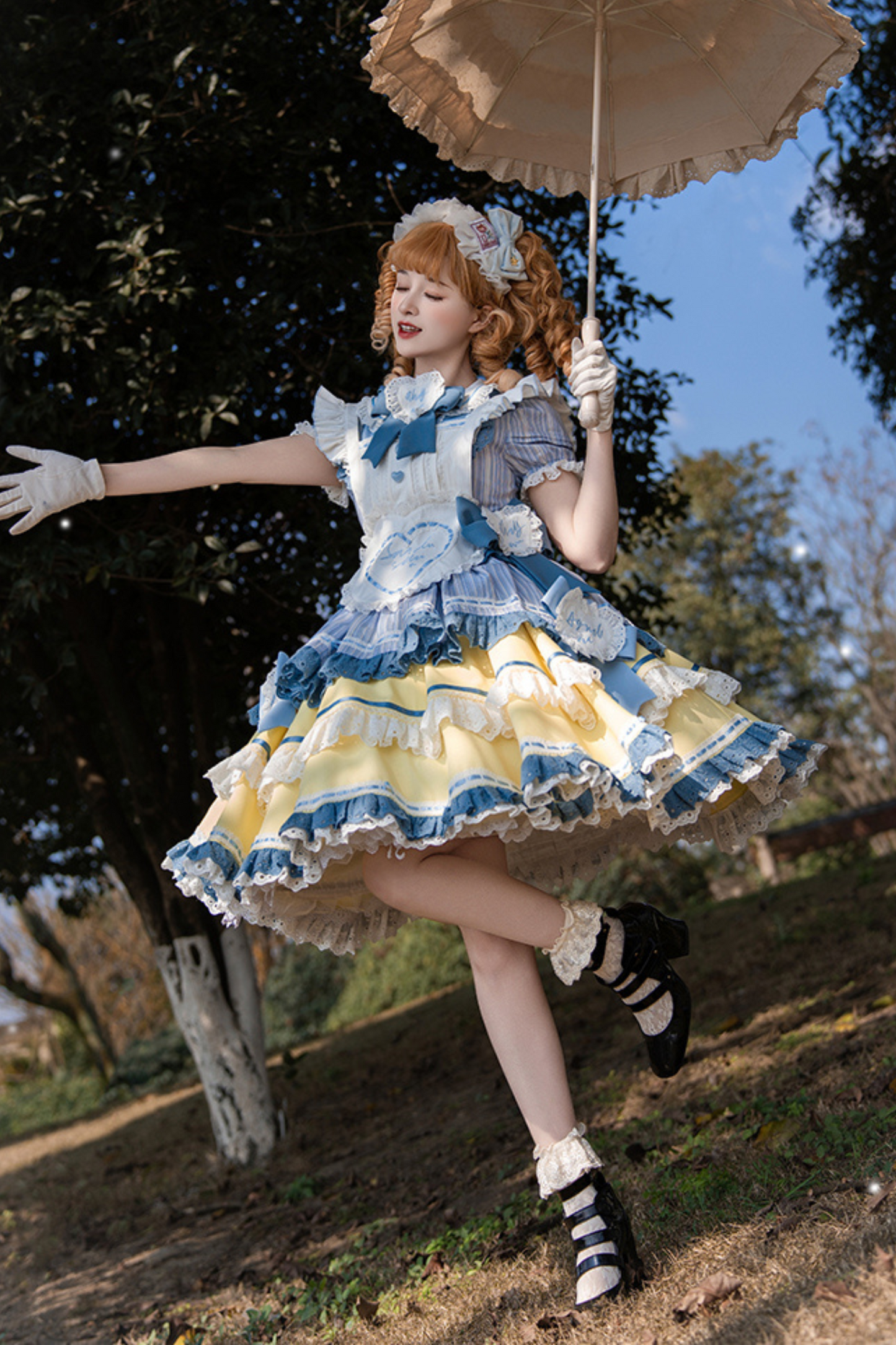 Mädchen Schürze Leichte Rüschen Lolita Kleid +