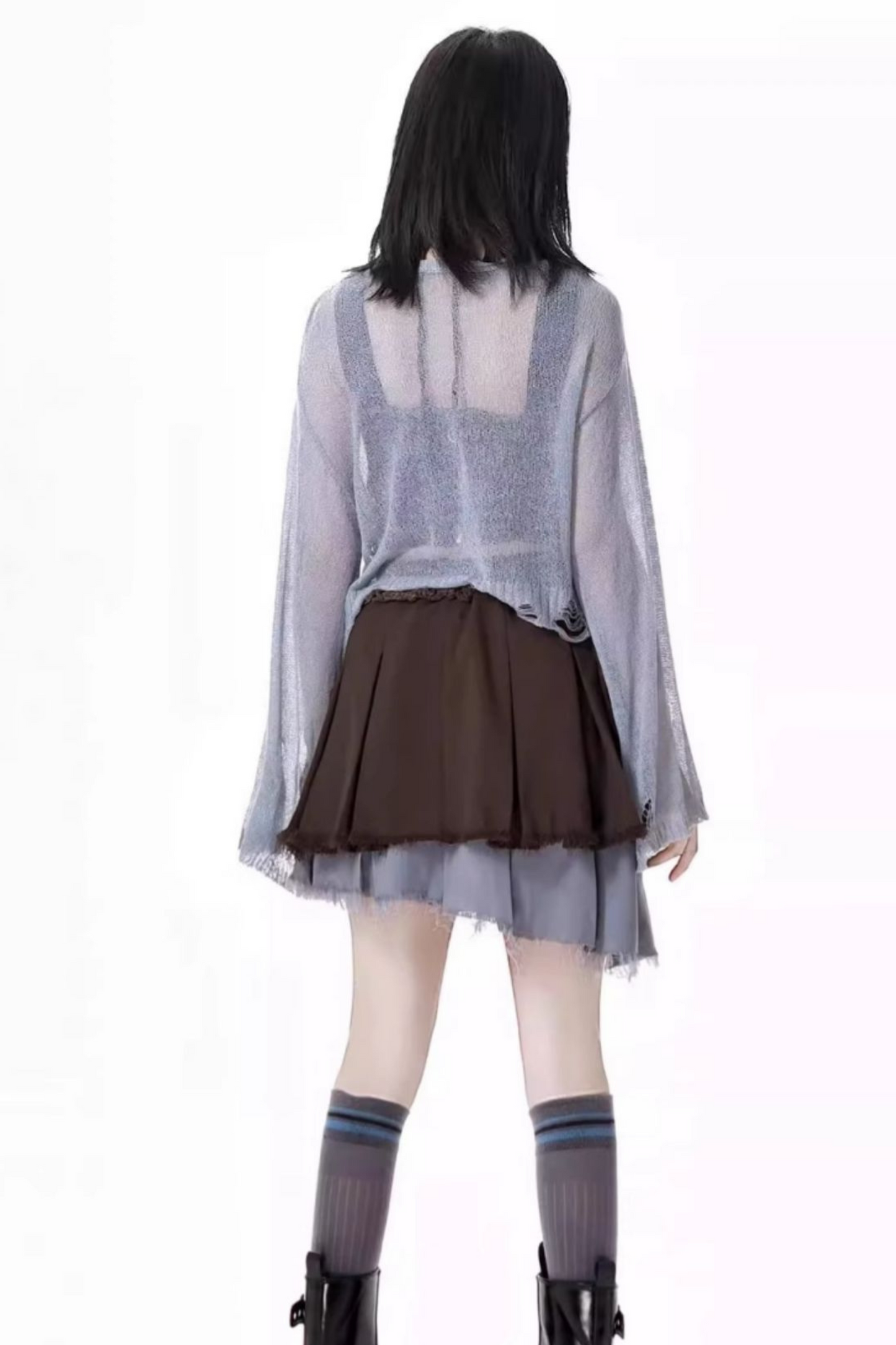 skirt + blue bustier top dark check y2k asymmetrical