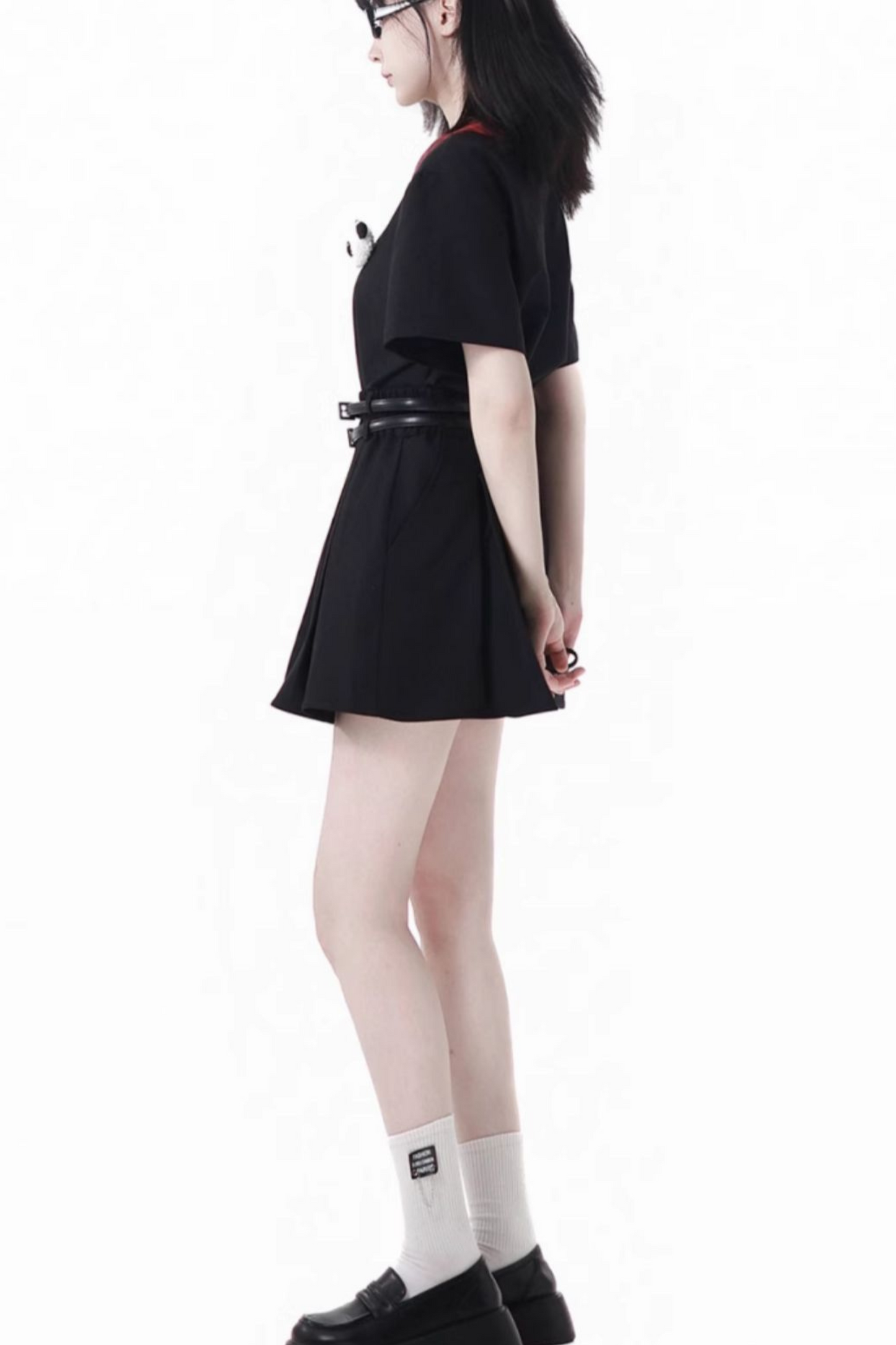 Crop Love Pleated + Skirt Check Panda Dress Comic Top
