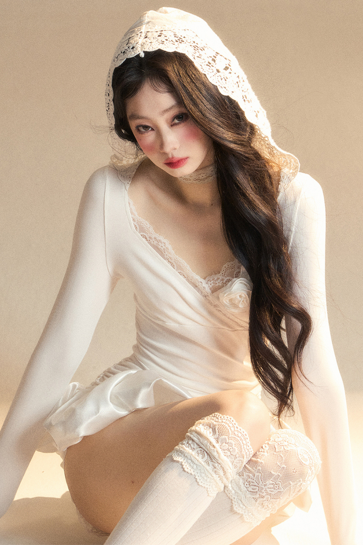 Balloon Short Lace Dress Hooded Ballet Core