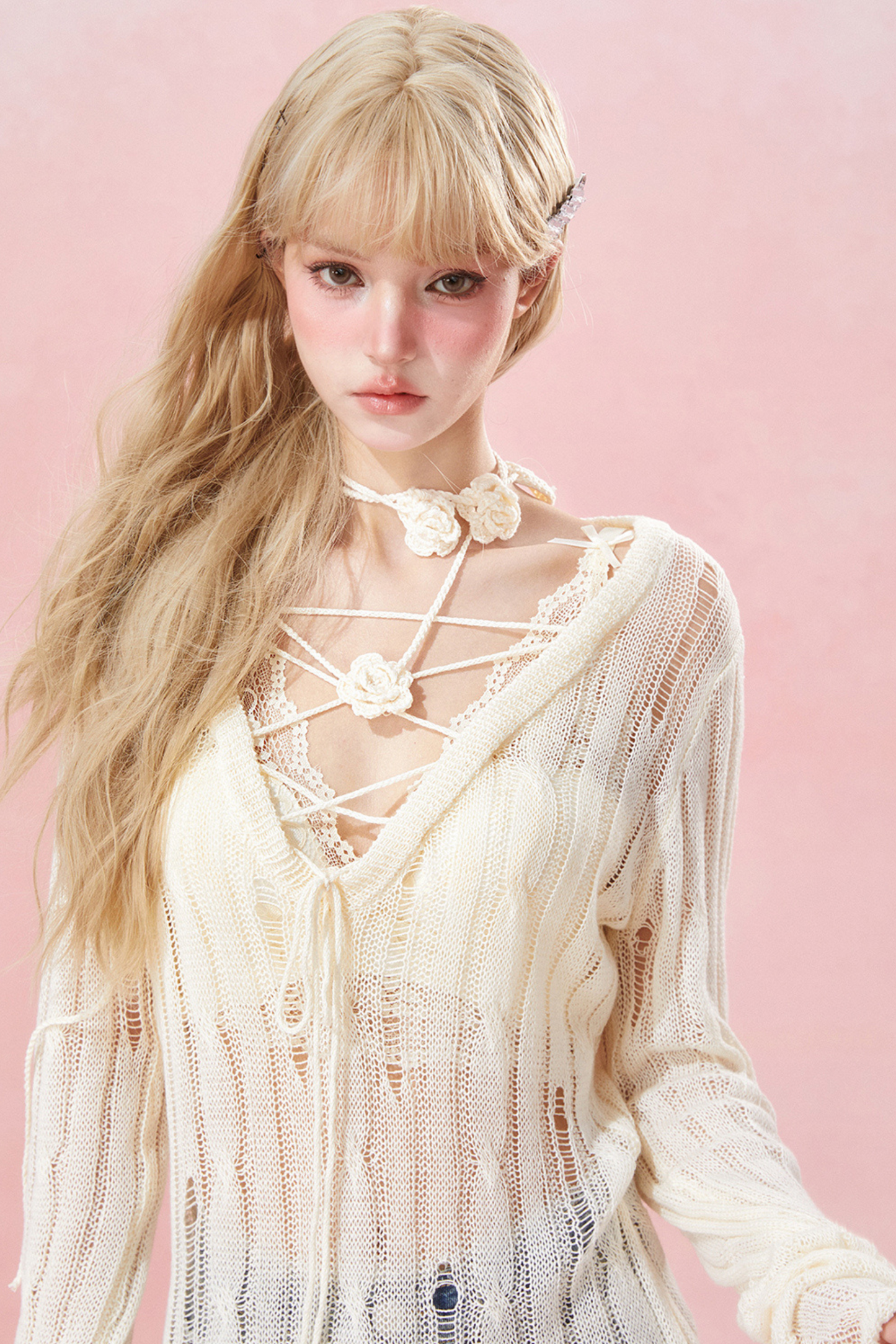 innerer Strickpullover-Ausschnitt Transparentes Korsett +