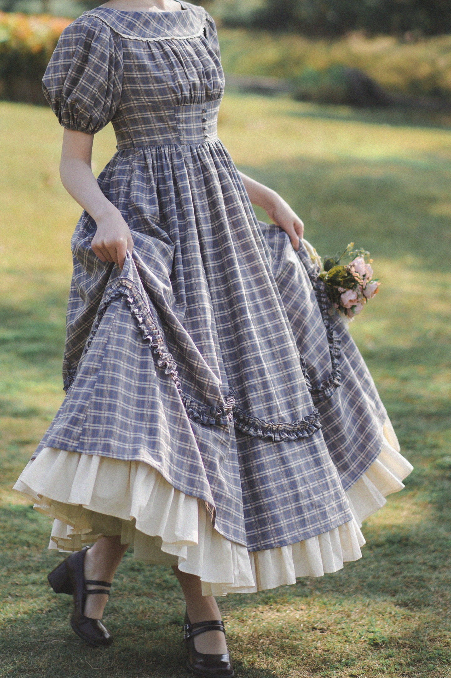Check Retro Word Lolita Petticoat Dress Forest +