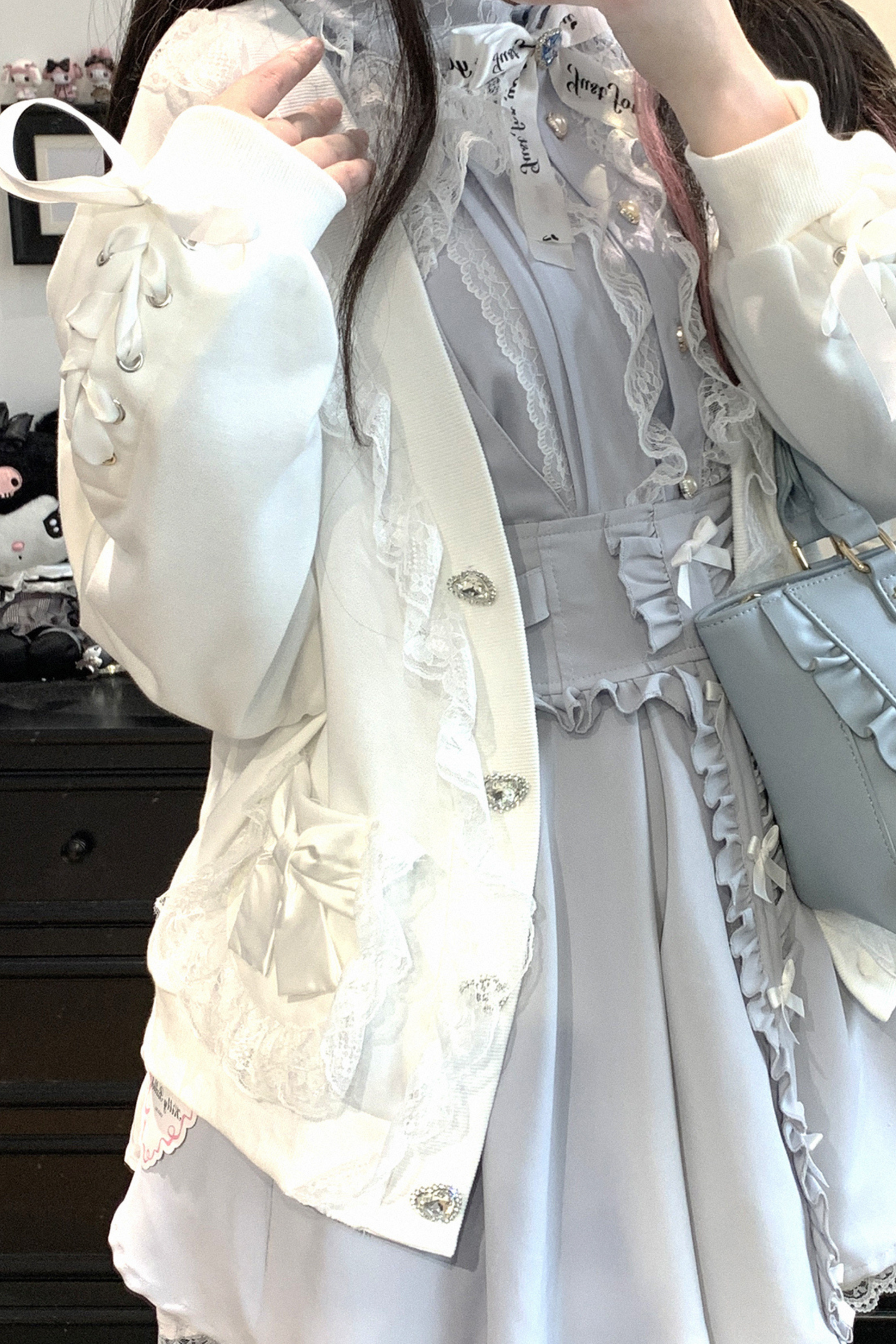 Cardigan Lace Ribbon Bow Loose