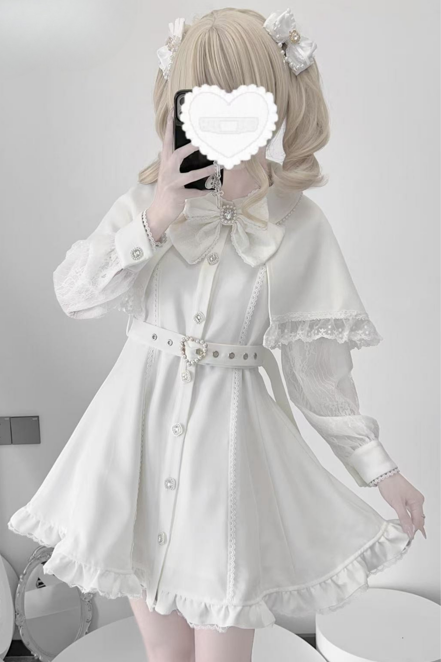 Sleeve Sweet Lace Cape Dress Collar Pearl