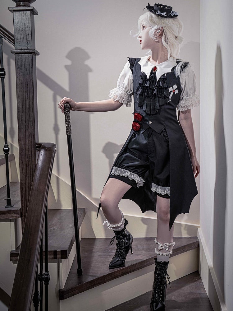 Schwarze Fashion Cuffs Ouji Weiße Shorts Spitze Lolita Besatz