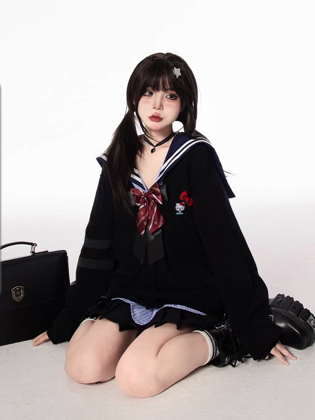Knit Cardigan for JK Uniform Preppy Black/Gray V-neck Autumn Style