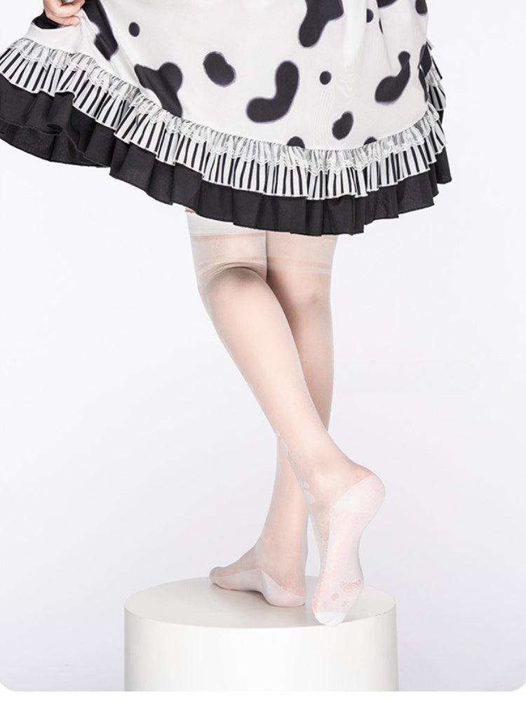 White Semi-sheer Cat Paw Over Knee Stockings