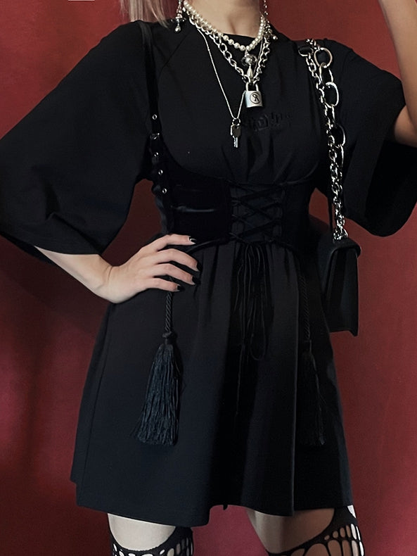 Oversized Dark mit Kleid Black Frenzy Tonal T-Shirt Stickerei