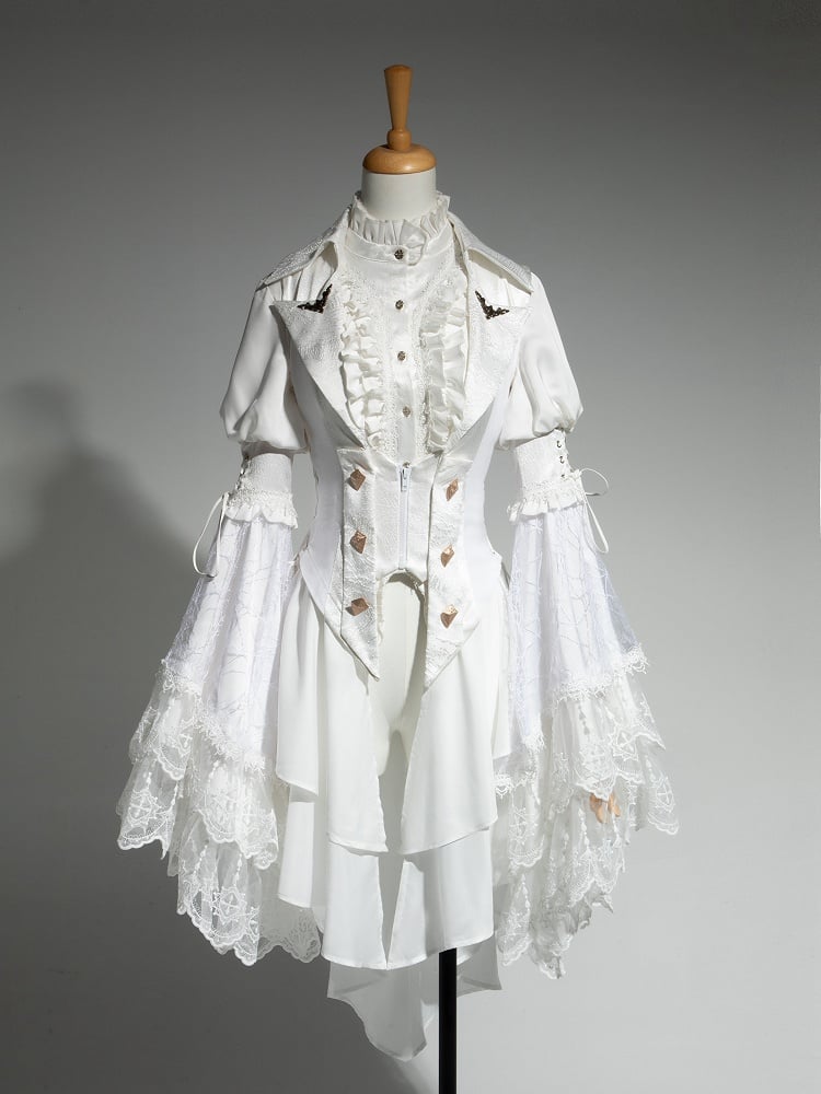 Ouji All Waistcoat Bell White Shirt Tail - Long + Gothic Set Fashion Lolita Sleeves
