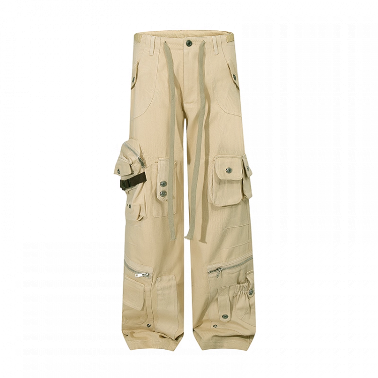 Low Millard Fashion Khaki Rise Cargo Pockets Wide-leg Pants