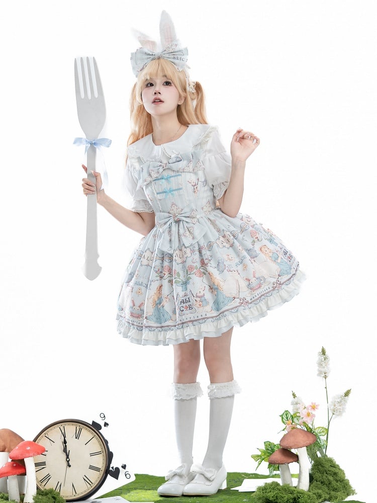 Sweet Wonderland Alice Light Theme Lolita in Jumper Skirt Blue Print