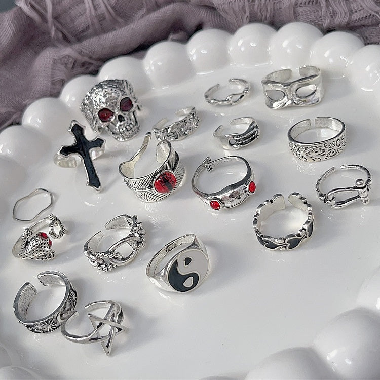 Y2K Silver Rings Set Glamorous 16