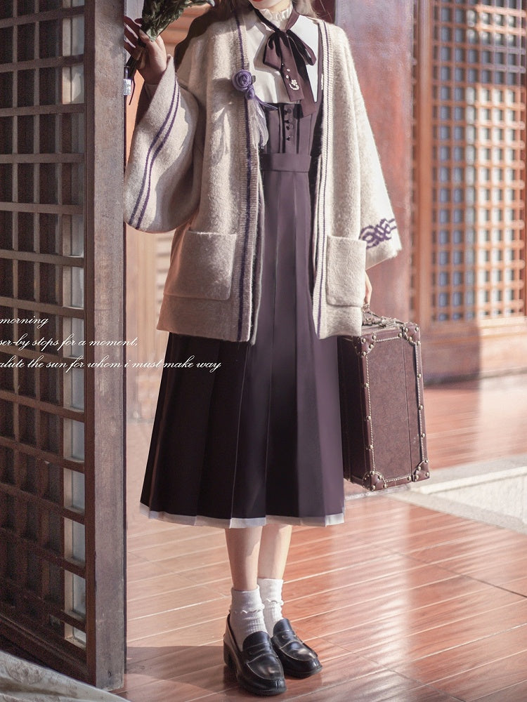 at Front Apricot Knit Cardigan with Self-tie Straps