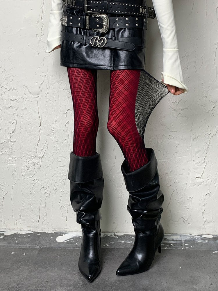 Gothic Weinrote Y2K Strumpfhose