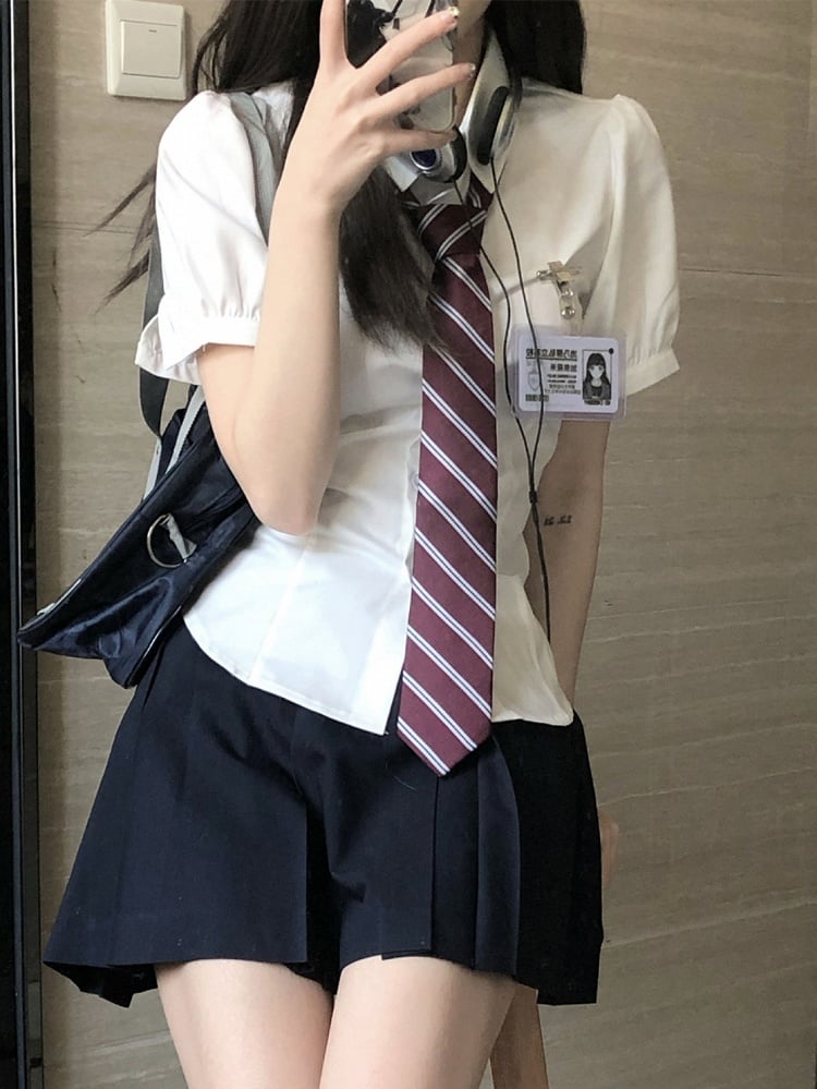 White At JK Uniform Self-tie Puff Back Sleeves Shirt Design