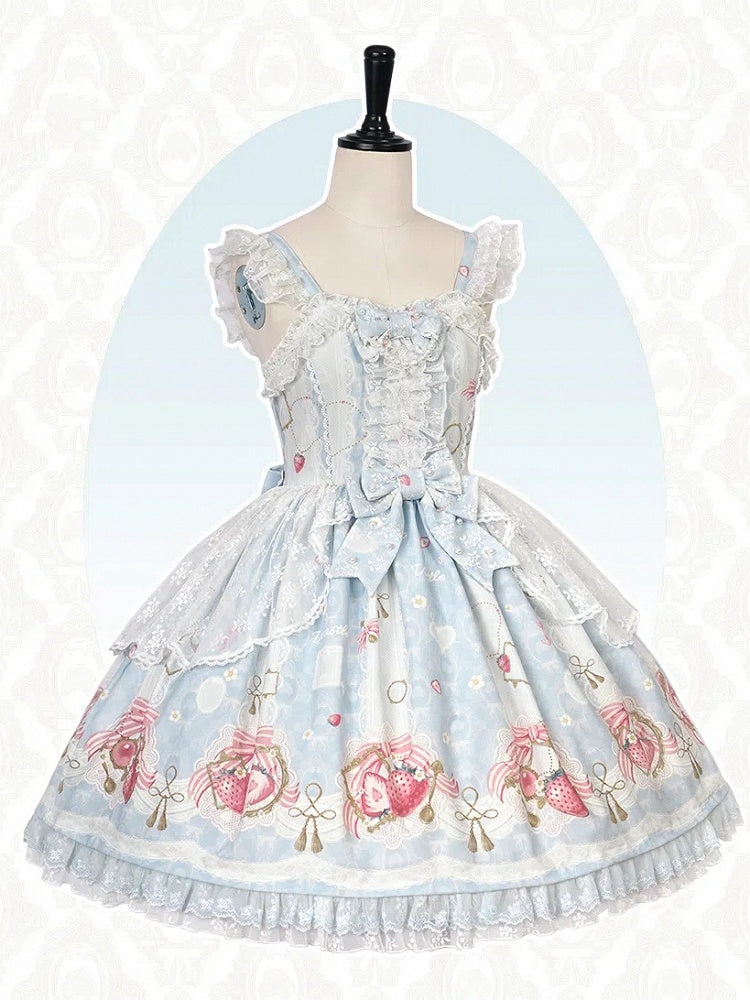 Sweet Lolita Print Blue Strawberry Skirt Jumper