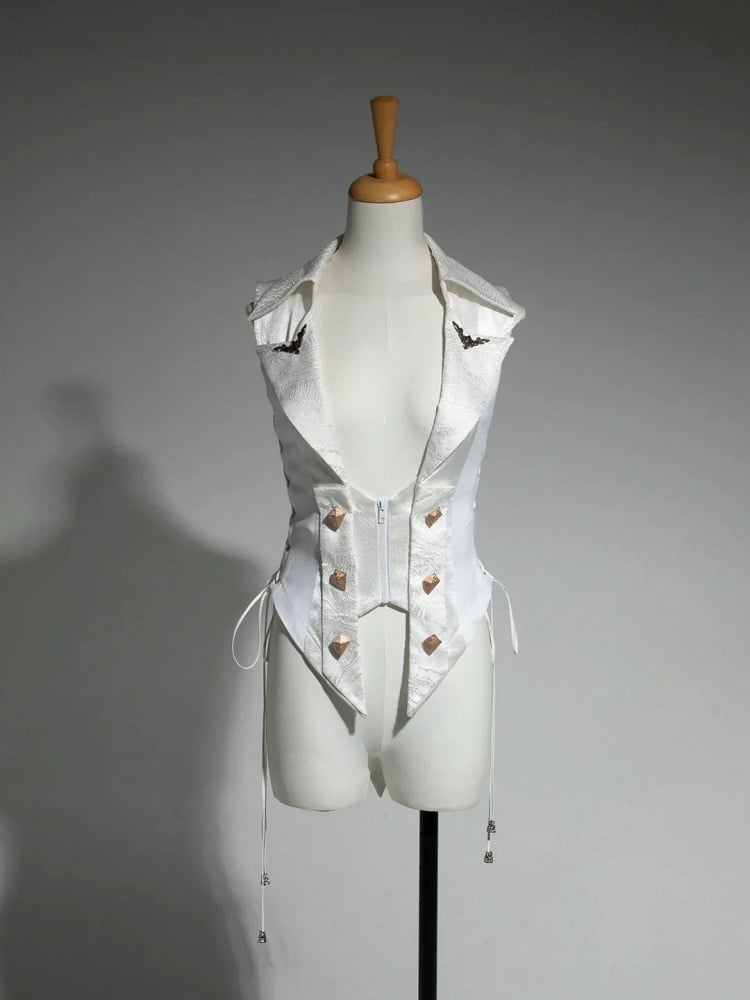 White Ruffle Fashion Gothic Detachable Cascading Train Lolita Waistcoat Ouji with