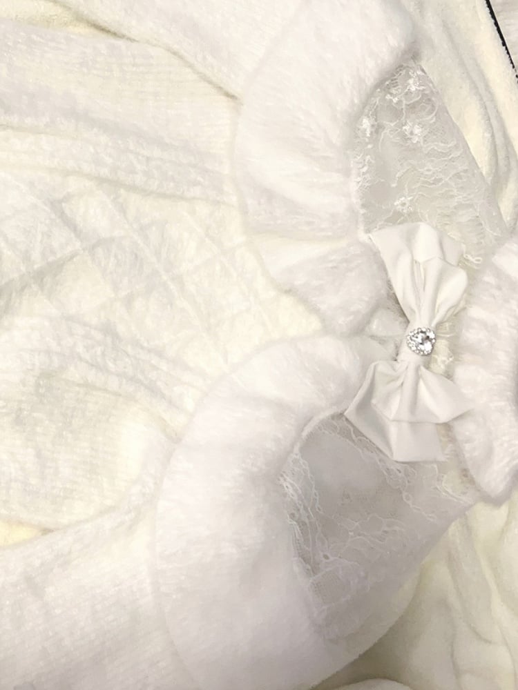 Strass Kontrast Bowknot verziert Herz weiße Spitze Kei Jirai