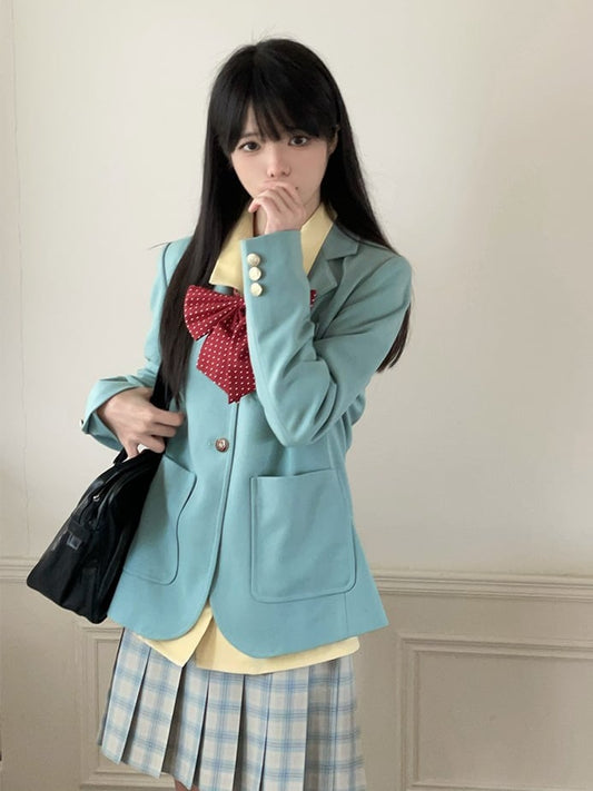 グリーンのノッチカラーのプレッピーJK制服ブレザー(ミント)