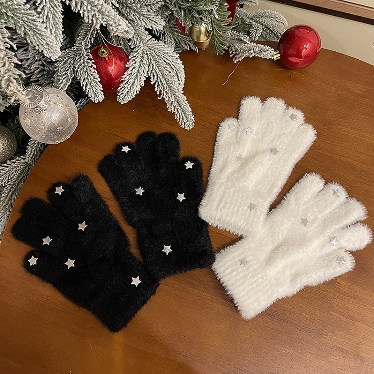 Black/White Lolita Star Plush Gloves