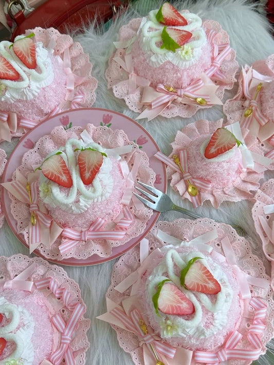 Decoration Options Strawberry Cake-shaped Striped Bow – Hat 3 Mini Sweet with Pink Lolita
