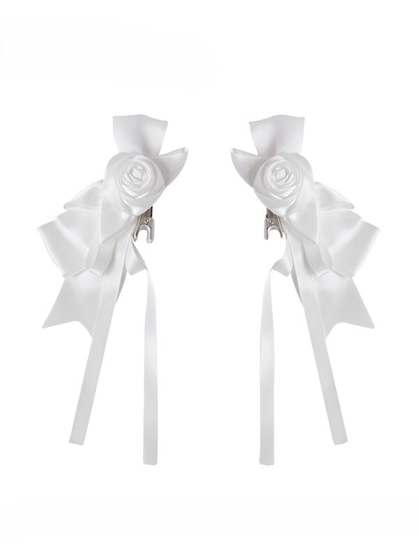 Gothic Streamers Hairclips Rose with Black/Champagne/White Ribbon