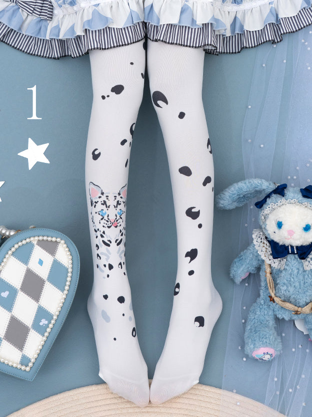 Weiße süße Lolita-Strumpfhose mit Tiermotiv