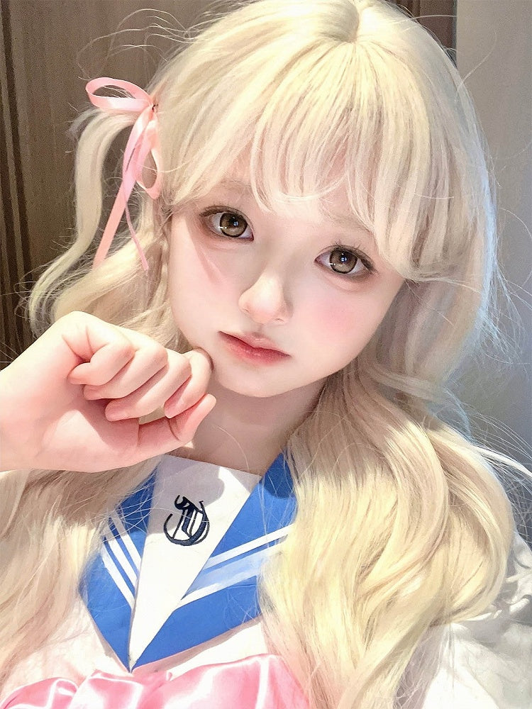 With Blonde Bangs Length Wavy Wig 60CM Air