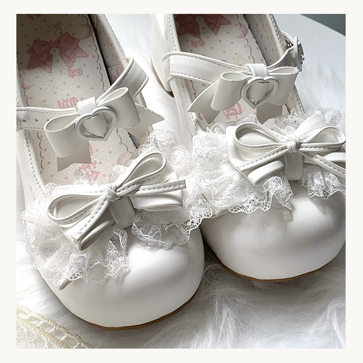 Bow Sweet Top Trim at White Lolita - Lace Mary Round Toe Janes
