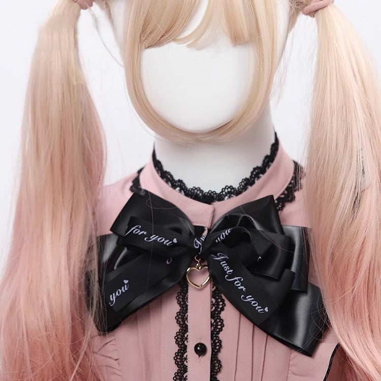 Heart Brooch/Clip Large Golden with Jirai Black Charm Bow Kei
