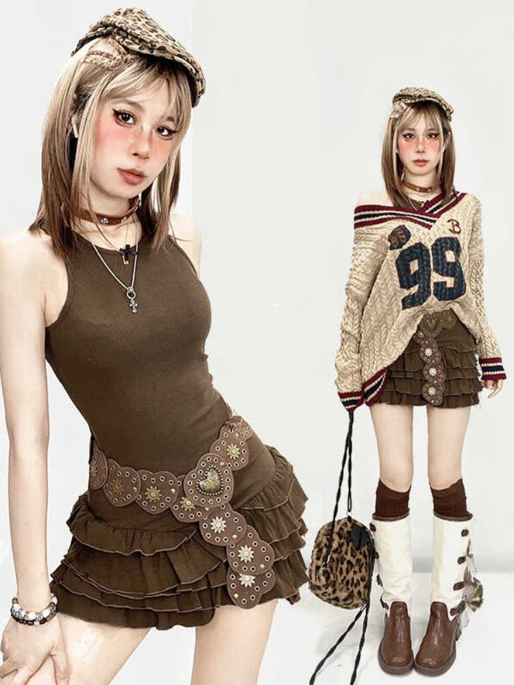 Millard Fashion Brown Wasteland Punk Heart-Shaped Studded Waist Belt