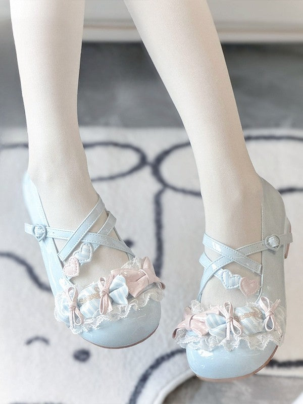 Toe Candy Runde Schuhe Low Mary Bows Jane Lolita Sweet Blue Heel - mit