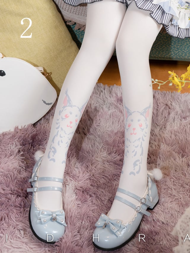 Weiße süße Lolita-Strumpfhose mit Tiermotiv