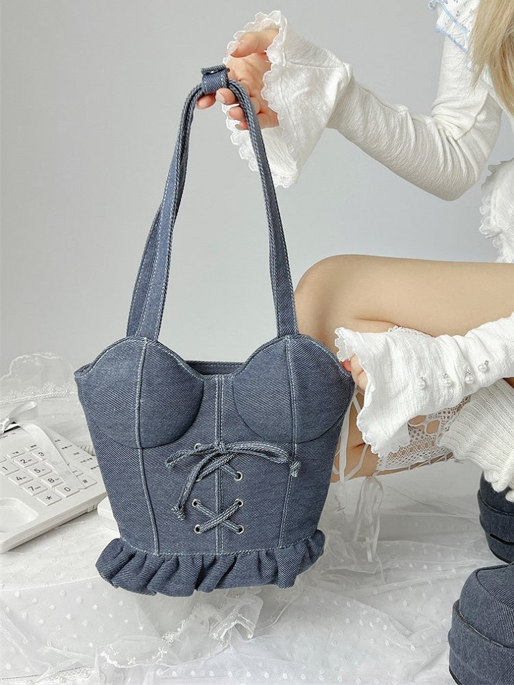 Umhängetasche in Korsettform aus Denim Dunkelblau