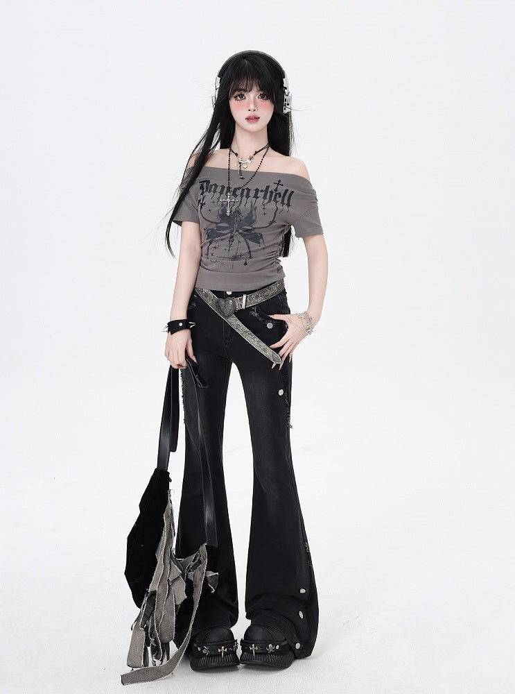 Black Raw Hem Vintage Flared Jeans Glamorous