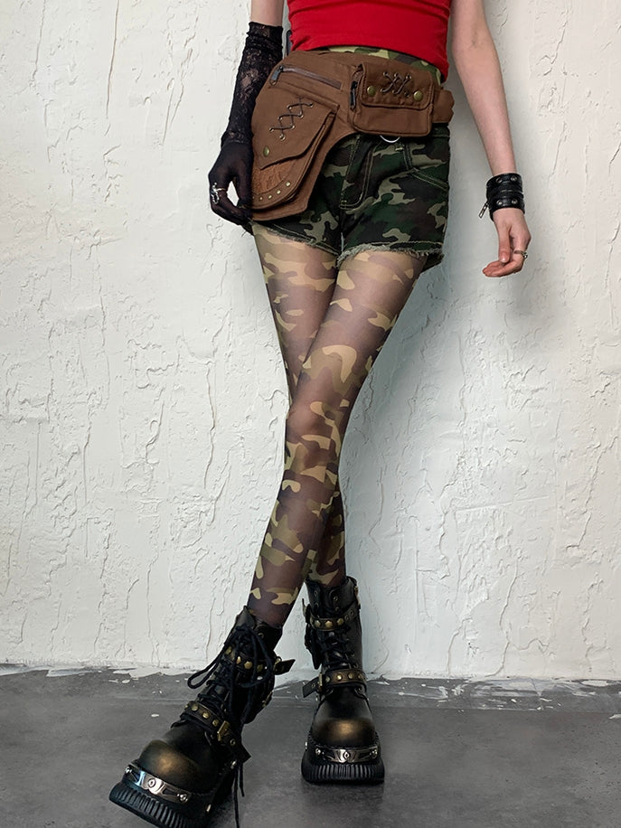 Camo Green Tights Pattern Gyaru Fashion