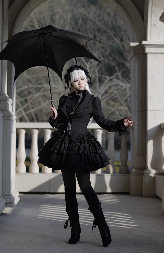 Black Gothic Lolita Butterfly Wings Shaped Hem Blazer