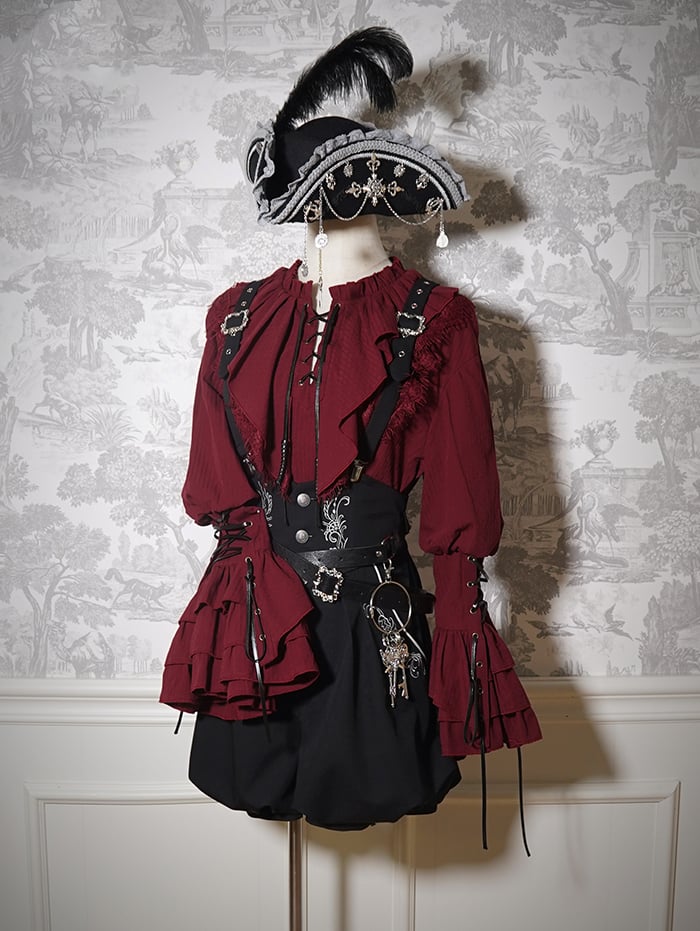 Shorts Lolita Ouji Straps Waist Black Corset with Belt High