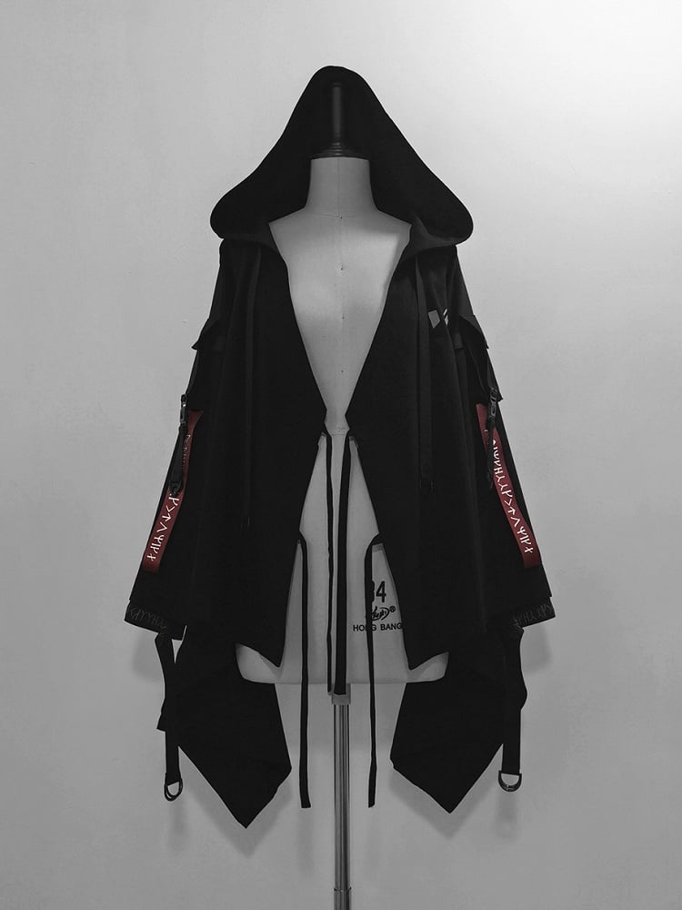 Buckle Hooded Lolita Techwear Ouji Strappy Jacket Black