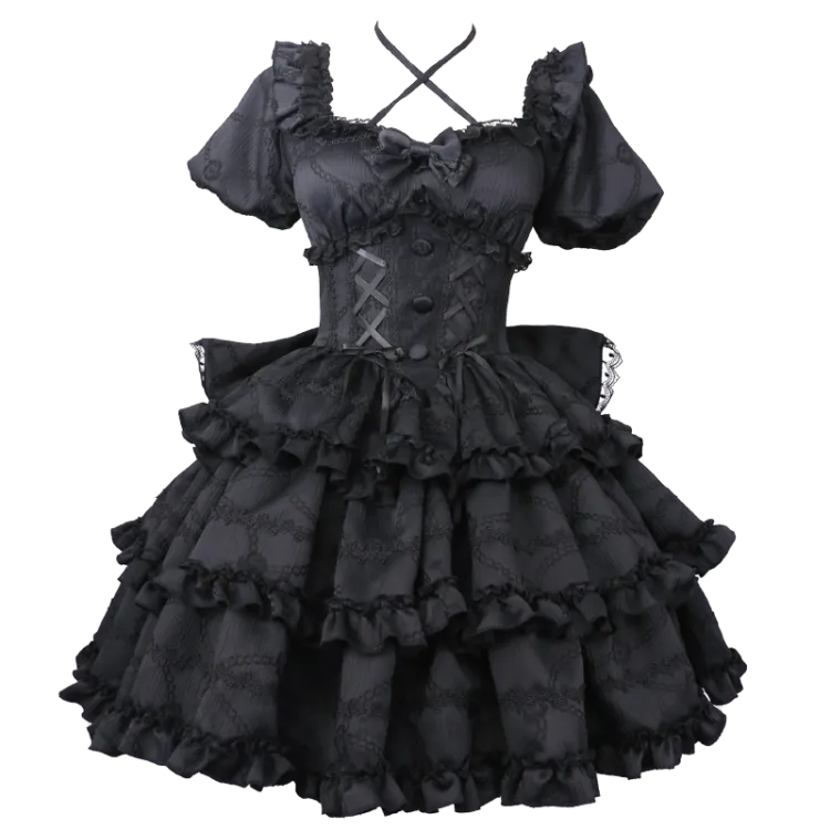 Corset Black Big OP Dress Lolita with Skirt Ruffle Princess Waist