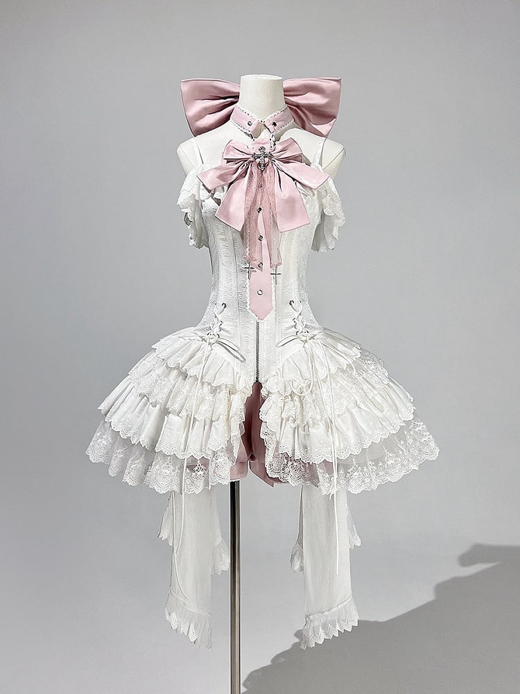 Straps Spaghetti JSK Lolita Pink Balletcore White Corset + Dress