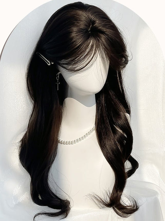 Black Long Wavy Synthetic Wig With Bangs