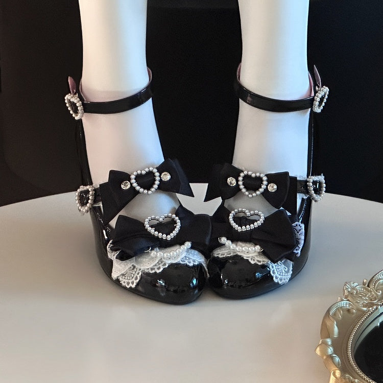 Herz Keil Jirai Cut-out Mary Kei Schuhe Gyaru Schwarz Heels Janes Mode