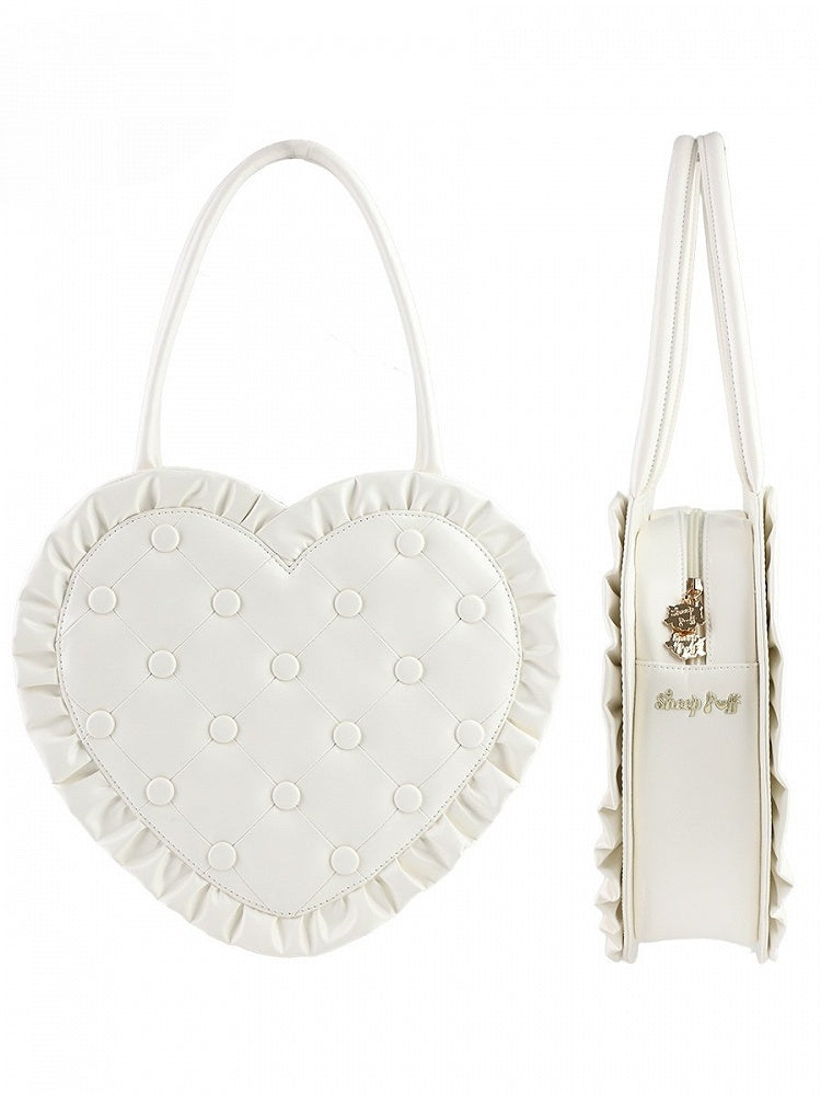 White Trim Quilted with Handbag Heart-Shaped Lolita Ruffle