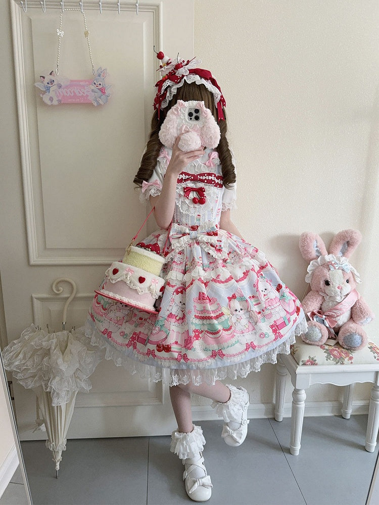 Puppy Sweet Jumper Cute Skirt Bunny Print and Dress Lolita Blue